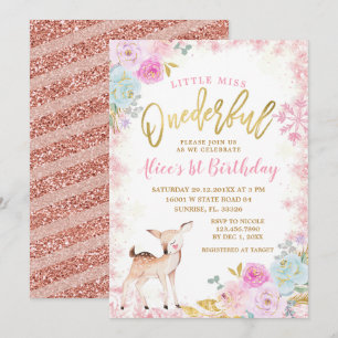 Winter Pink Floral Snowflakes Onederful Reindeer  Invitation