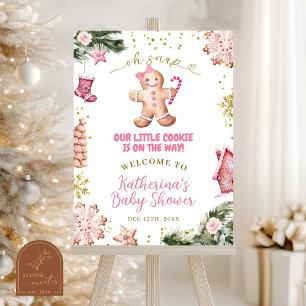 Winter Pink Gingerbread Welcome Sign Board