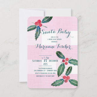 Winter pink gingham Santa baby Shower Invitation