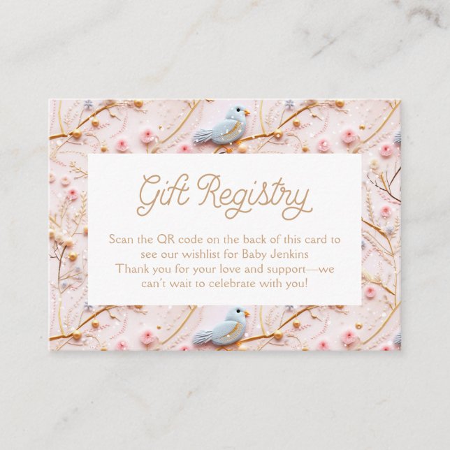 Winter Pink Girl Baby Shower Gift Registry QR code Enclosure Card (Front)