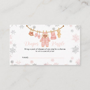 Winter Pink Girl Baby Shower Snow Diaper Raffle Enclosure Card