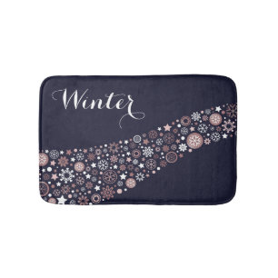 Winter pink gold metallic snowflakes wave bath mat