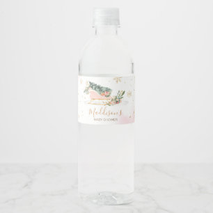 Winter Pink Gold Snowflake Baby Shower Water Bottle Label