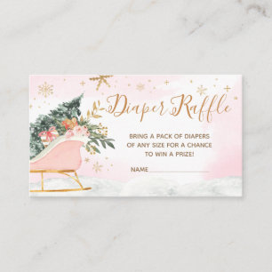 Winter Pink Gold Snowflake Diaper Raffle Enclosure Card