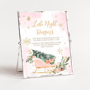 Winter Pink Gold Snowflake Late Night Diapers Poster