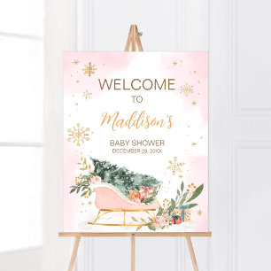 Winter Pink Gold Snowflake Welcome Poster