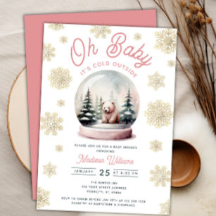 Winter Pink It's Cold Outside Forest Baby Shower  Invitation