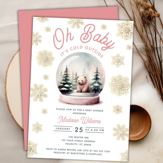 Winter Pink It's Cold Outside Forest Baby Shower  Invitation (Winter Pink It's Cold Outside Forest Baby Shower Invitation)