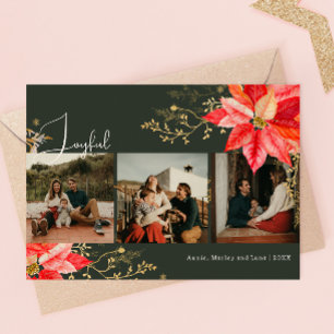 Winter Pink Joyful Three Photo Christmas Holiday