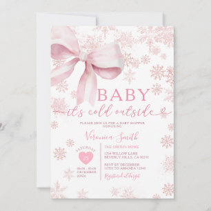 Winter Pink Little Snowflake Baby Shower Party Invitation