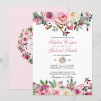Winter Pink Mauve Rose Floral Pine Branch Wedding