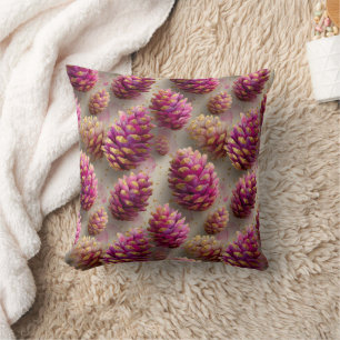 Winter Pink Pine Cones with Golden Accents Cushion
