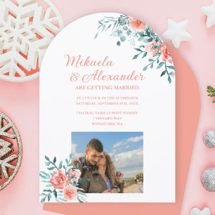 Winter Pink Roses, Light Green Eucalyptus Wedding Invitation