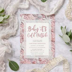 Winter Pink Silver Snowflake Baby Shower Invitation