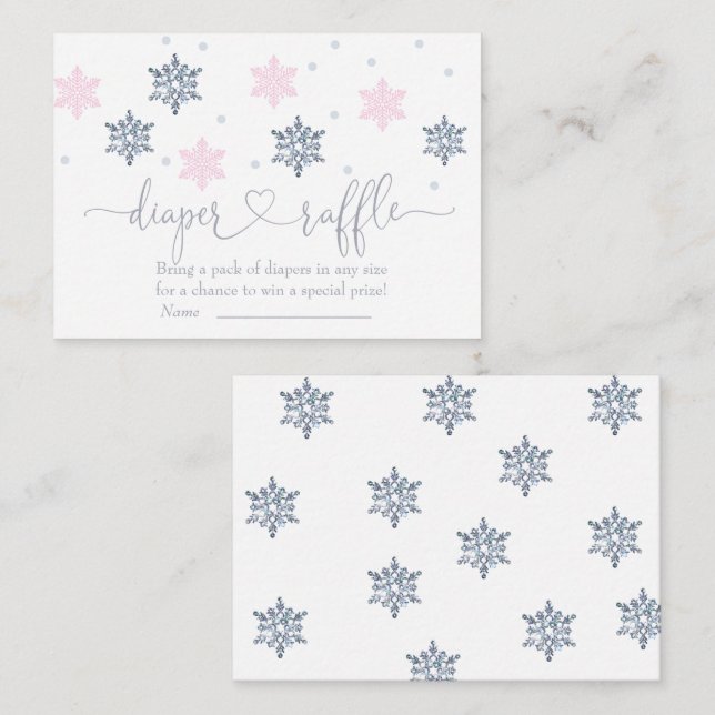 Winter Pink Silver Snowflake Diaper Raffle Enclosure Card (Front/Back)