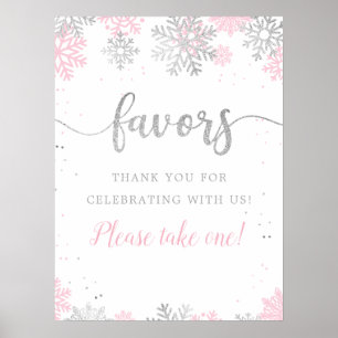 Winter Pink Silver Snowflake Favours Please Take 1 Poster