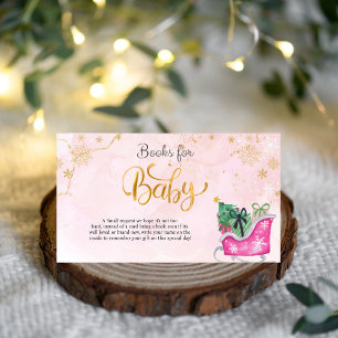  Winter Pink Sleigh Baby Shower Books for Baby Enclosure Card