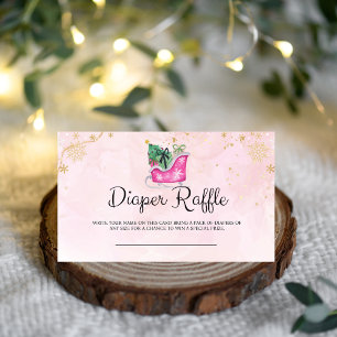  Winter Pink Sleigh Baby Shower Diaper Raffle Card