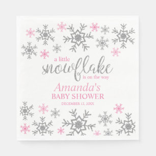 Winter Pink Snowflake Baby Shower Napkin