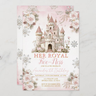 Winter Pink Snowflake Her royal fiveness Birthday Invitation