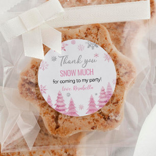 Winter Pink Snowflake Thank You Birthday  Classic Round Sticker