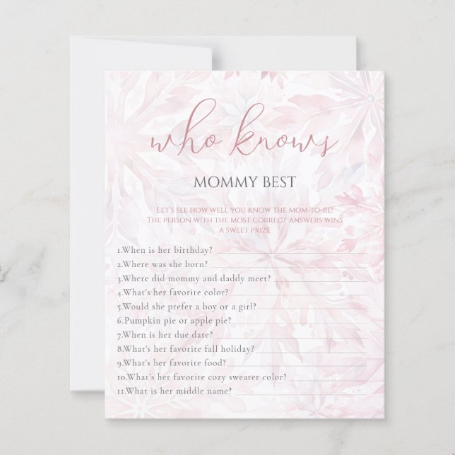 Winter Pink Snowflake Who Knows Mummy Game (Front)