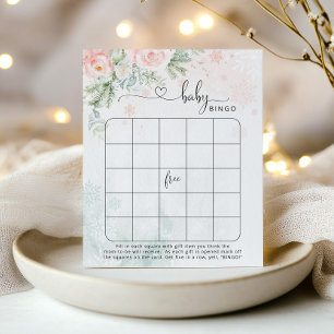 Winter pink snowflakes baby bingo game