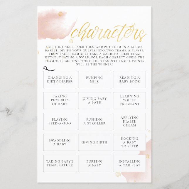 Winter Pink Watercolor Baby Shower Game Characters (Front)
