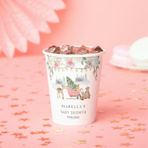 Winter Pink Woodland Animals Girl Baby Shower Paper Cups