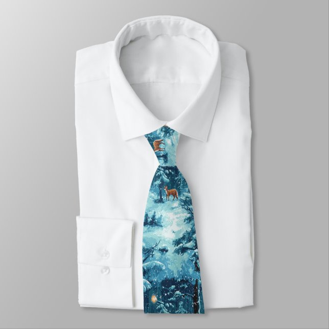 Winter Pixel Forest – Snowy Forest Scene Tie (Tied)