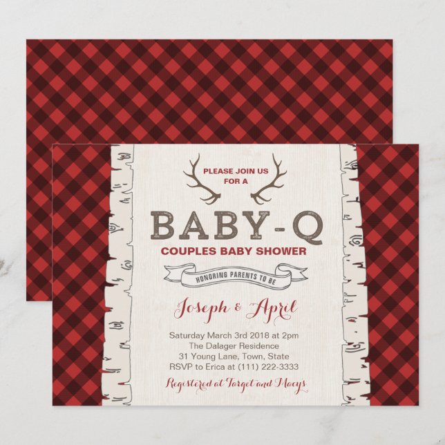 Winter Plaid Couples Baby Shower for boy Invitation (Front/Back)