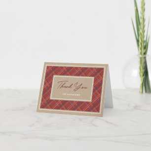 Winter Plaid Holiday Party Thank You Card - Red