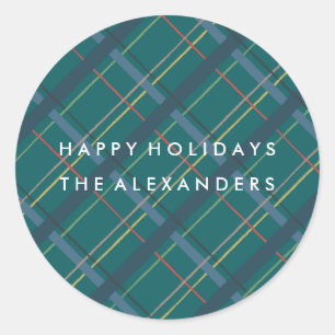 Winter Plaid Holiday Sticker - Teal