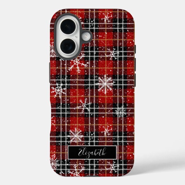 Winter Plaid Snowflakes Script Name Case-Mate iPhone Case (Back)