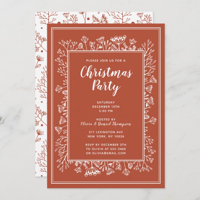 Winter Plants Christmas Holiday Party Hand Drawn Invitation (Front/Back)