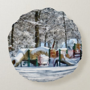 Winter Playground Round Cushion