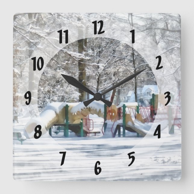 Winter Playground Square Wall Clock (Front)