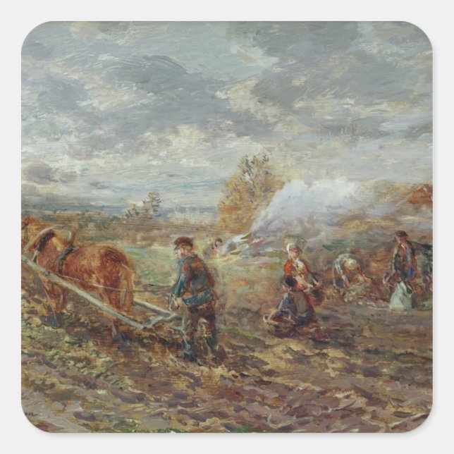 Winter Ploughing Square Sticker (Front)