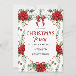 Winter Poinsettia Botanical Christmas Party Invitation