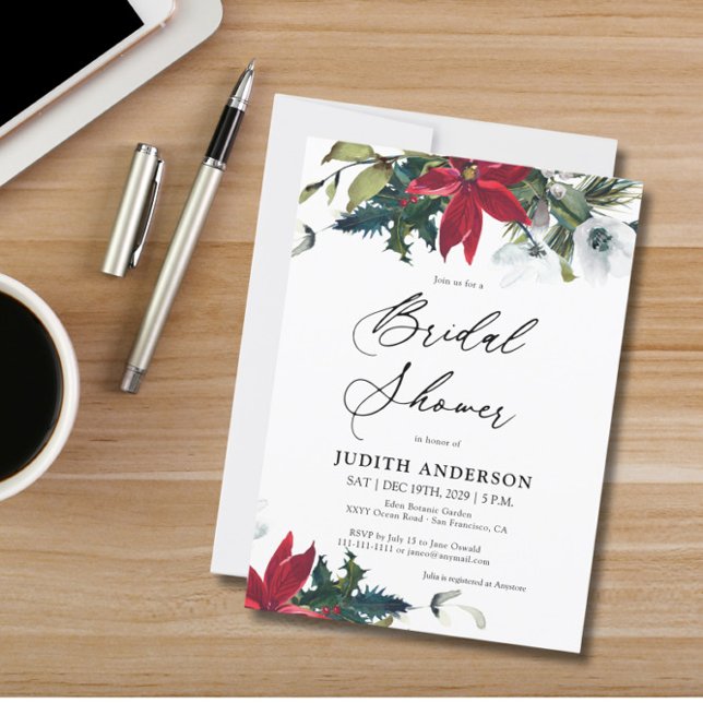  Winter Poinsettia Bridal Shower Invitation (Creator Uploaded)