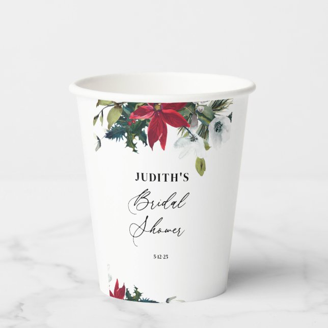  Winter Poinsettia Bridal Shower  Paper Cups (Front)