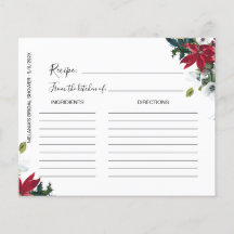 Winter Poinsettia Bridal Shower Recipe Cards 