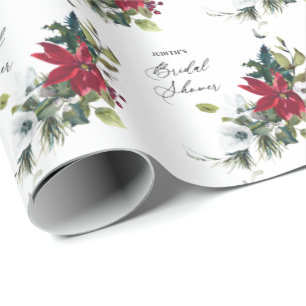 Winter Poinsettia Bridal Shower Wrapping Paper