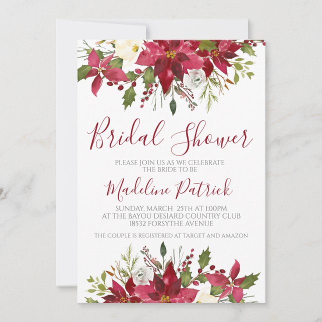 Winter Poinsettia Floral Bridal Shower Invitation (Front)