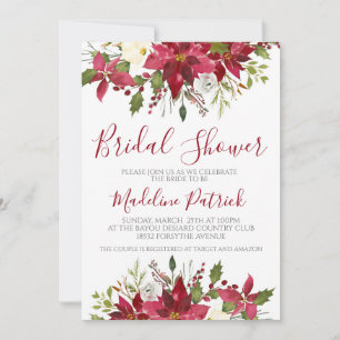 Winter Poinsettia Floral Bridal Shower Invitation