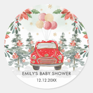 Winter Poinsettia Greenery Drive By Party Parade Classic Round Sticker