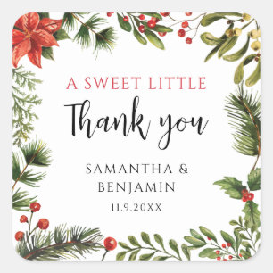 Winter Poinsettia Greenery Floral Wedding Square Sticker