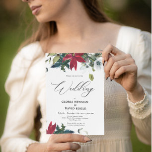  Winter Poinsettia Holiday Wedding Invitation