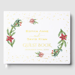 Winter Poinsettia Pine Berry Christmas Wedding Guest Book