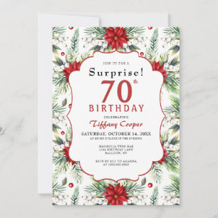 Winter Poinsettia Surprise 70th Birthday Party Invitation
